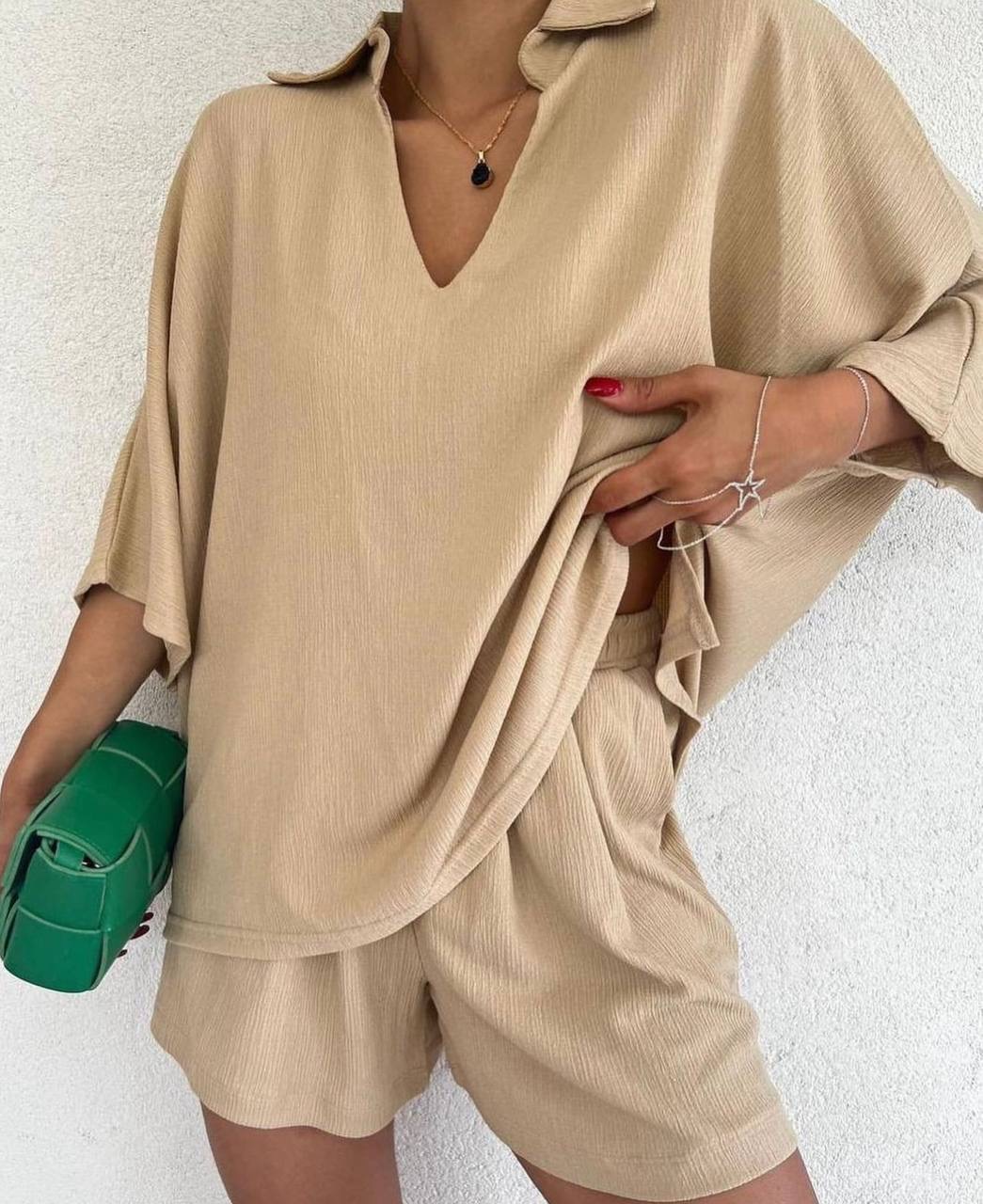 1402-bezh.jpg Жіночий костюм із жатого льону Oversize